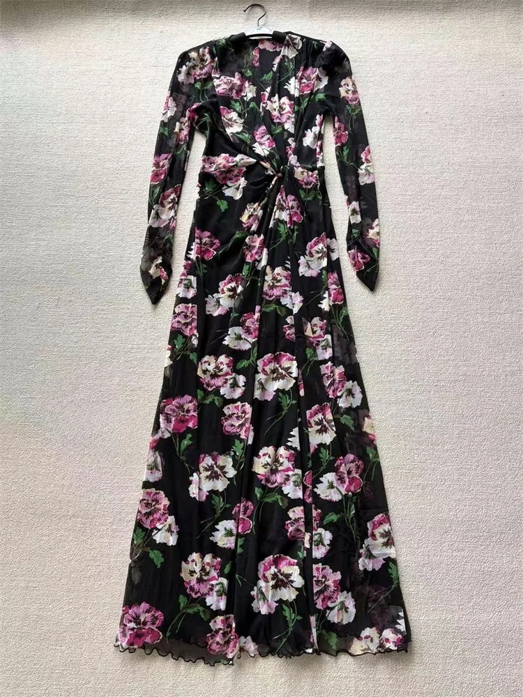 Romantico floreale bifacciale in tulle avvolgente Dr Corpetto lungo con nodo Sve da donna Dr Faionable Ele Casual Sle