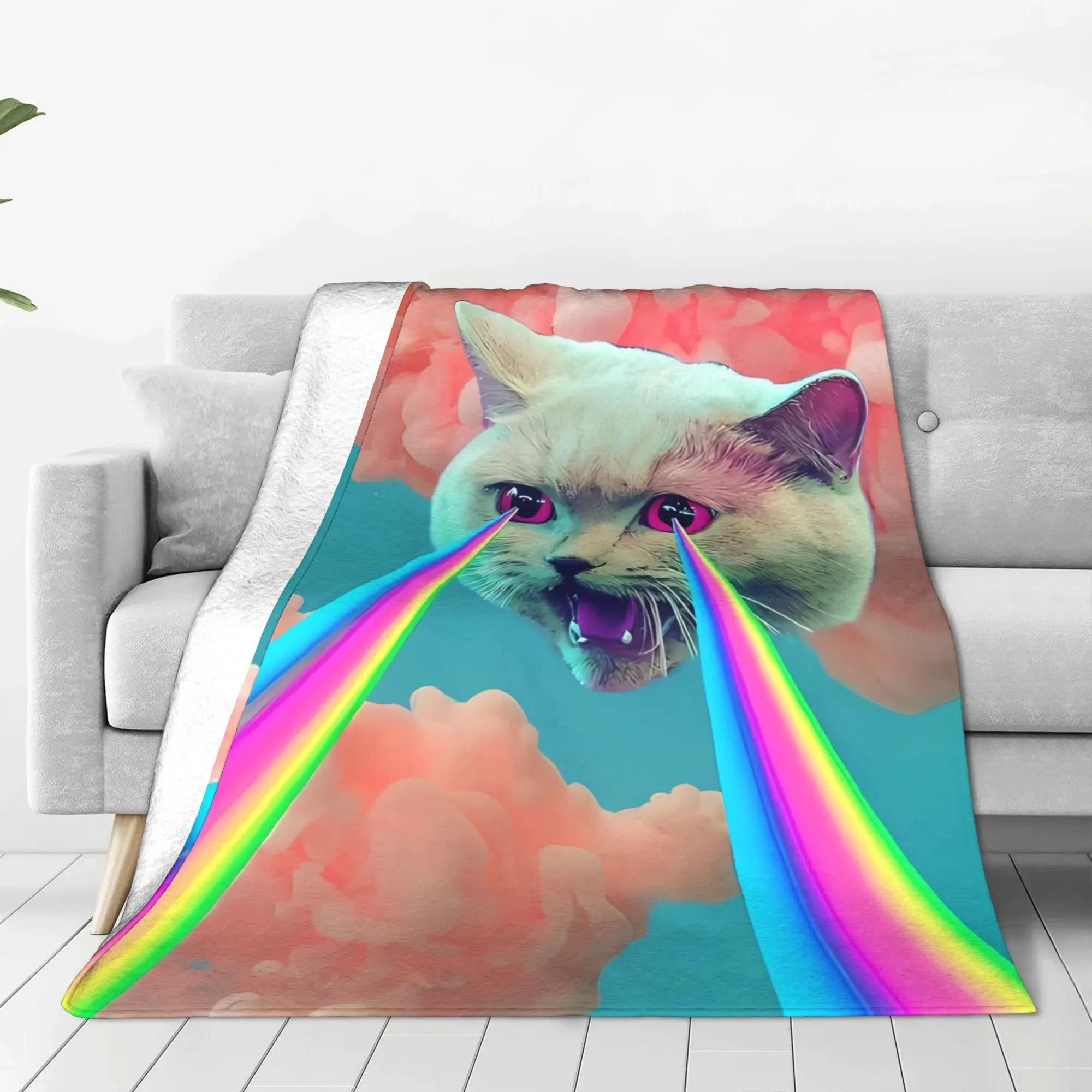 1PC Home Cute Room Decor Laser Cat Blanket Throw Blanket Space Cats Novelty Warm Blanket All Season