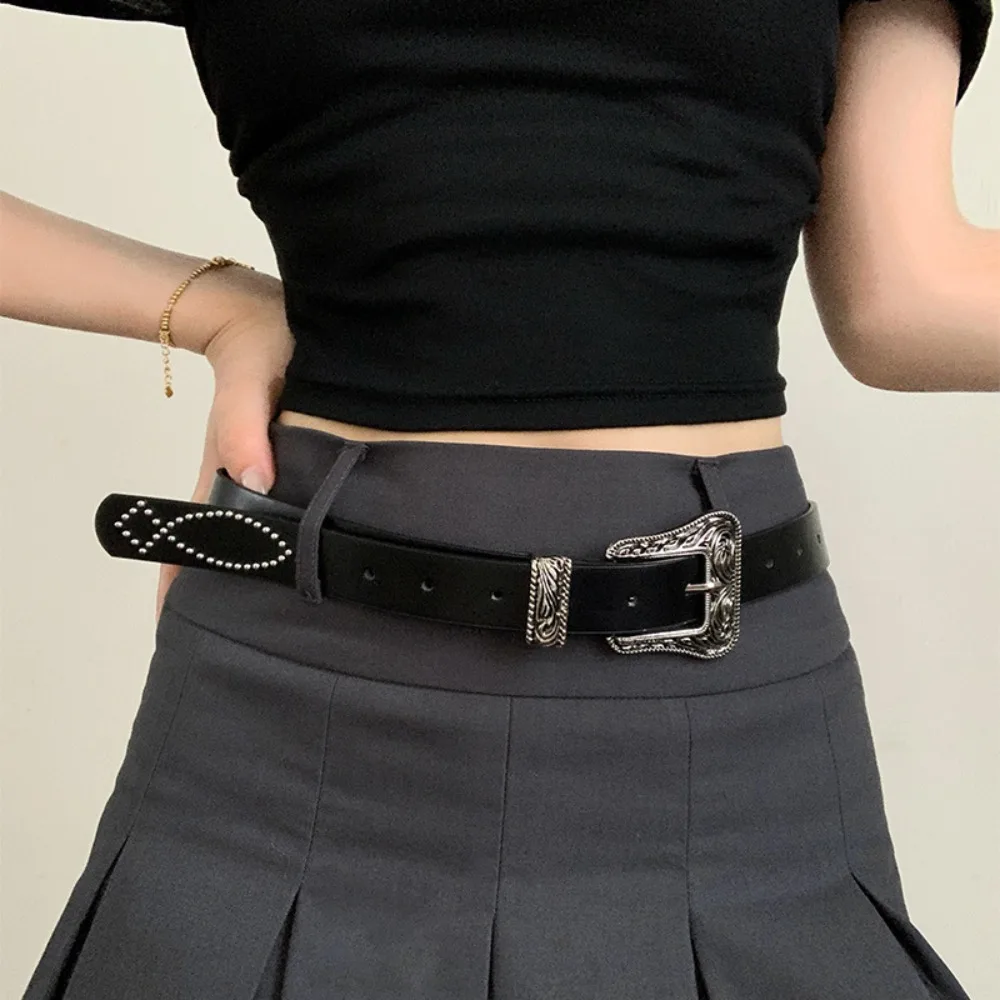 

Retro Pu Leather Punk Style Belt Carving Metal Buckle Y2K Jeans Belt Streetwear Vintage Women's Waist Belt Daily