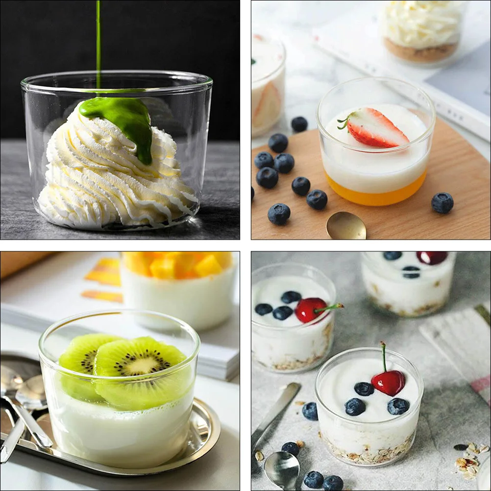 

4Pcs Pudding Cups Thickened 200ml Sturdy Reusable Dessert Display Cup Snack Storage Packaging Glass Mousse Rounded Cups