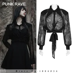 PUNK RAVE Women's Romantic Gothic Bandage Lace Shirt with Shoulder Pads Lolita Style Thin Jacquard Coat Spring Summer