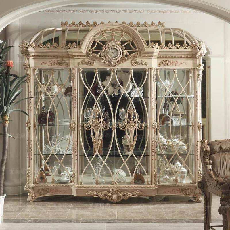 European court solid wood villa living room wine cabinet Glass French Italian retro luxury wine cabinet