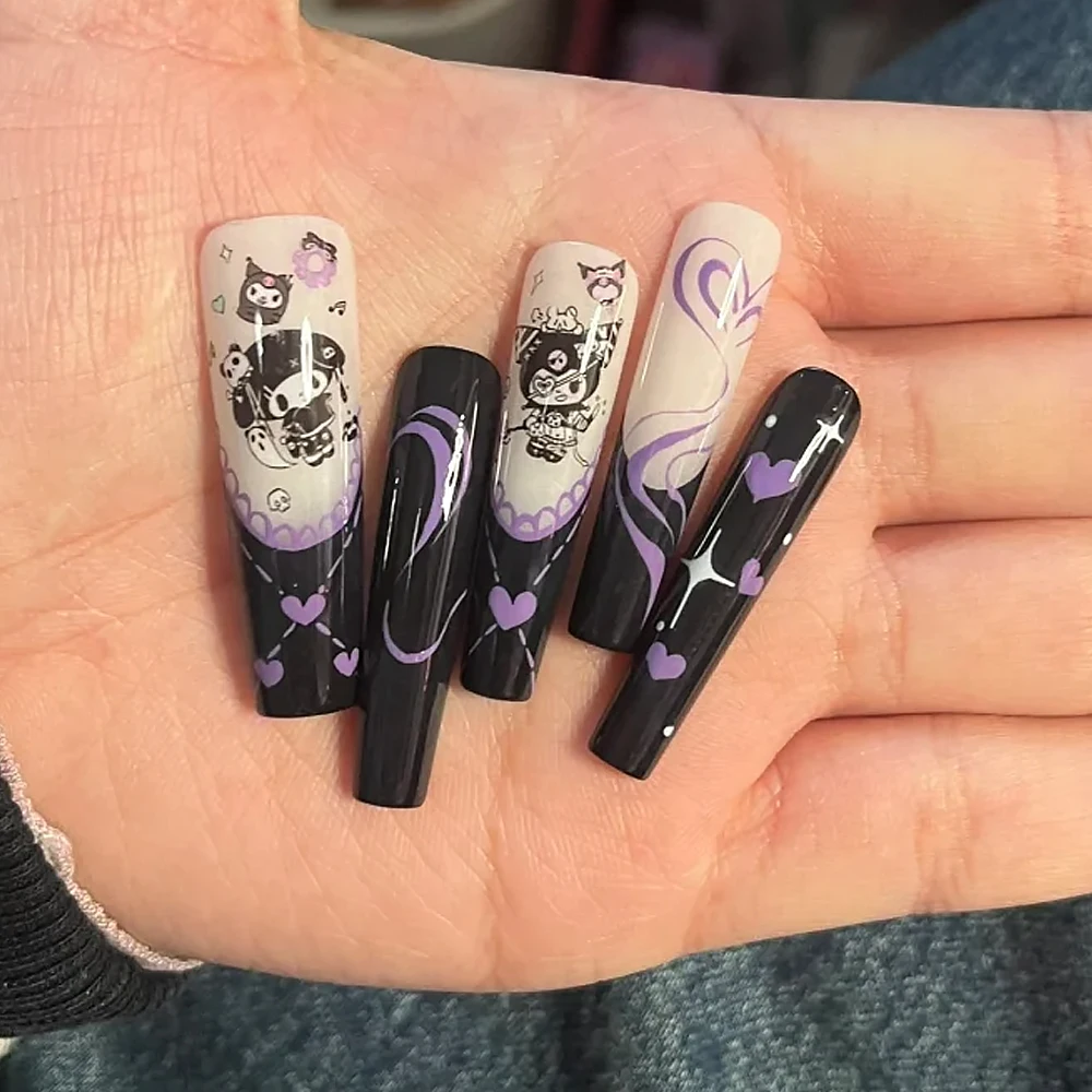 10롤/박스 쿠로미 네일 트랜스퍼 스티커 이블 메이드 코스튬 쿠로미 디자인 네일 데칼 Y2K 스윗 쿨 걸스 할로윈 네일 데코