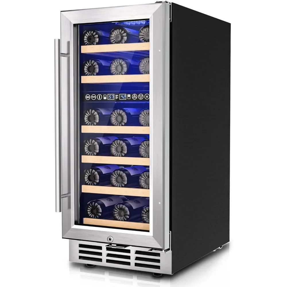 

15 Inch Dual Zone Wine Fridge, 30 Bottles Under Counter Wine Cooler Refrigerator with Double-Layer Glass Door for Home Office Ba
