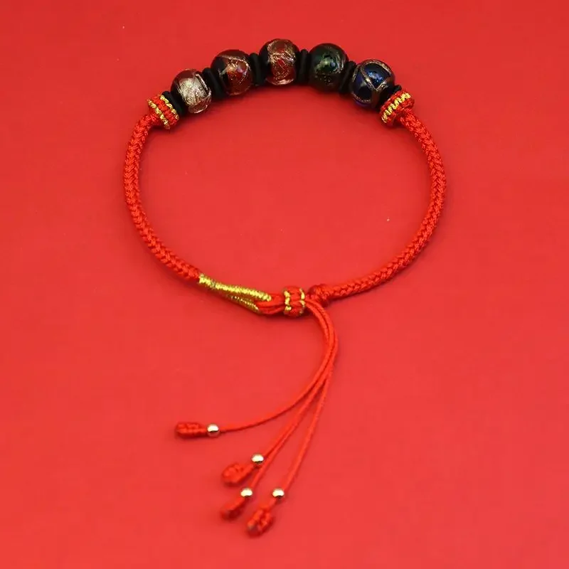 البخور رماد الصقيل سوار خمسة ألوان متعدد الكنز الذهب الحرير الصقيل بوذا حبة سحر HandString للرجال والنساء زوجين