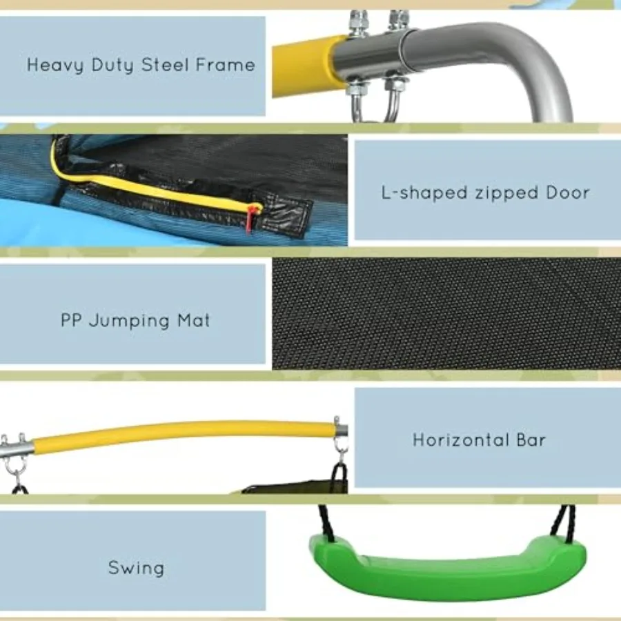 ترامبولين مقاس 6.9 بوصة مع حاوية للاستخدام الداخلي والخارجي، تصميم 3 في 1 يتميز بشريط التأرجح والجمباز مثالي للأطفال الصغار #4