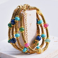 Fashion Colorful Natural Stone Beads Chain Bohemia Stainless Steel Gold Color Metal Bracelets Trendy Jewelry Gift for Women