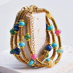 Fashion Colorful Natural Stone Beads Chain Bohemia Stainless Steel Gold Color Metal Bracelets Trendy Jewelry Gift for Women