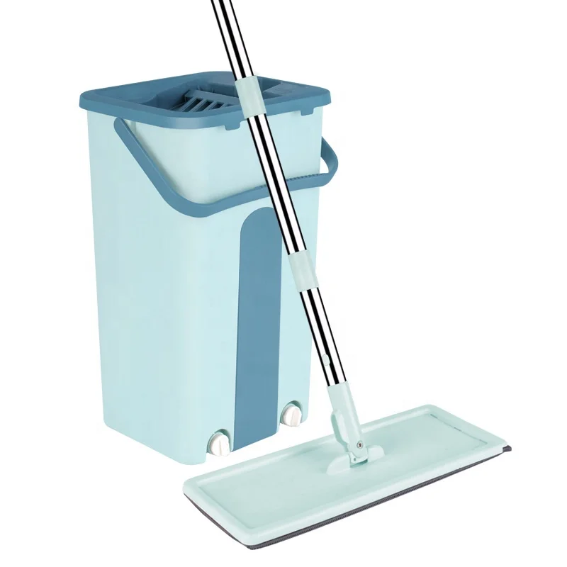 Hand - free flat mop wet - dry mop bucket stainless steel household mopping magic