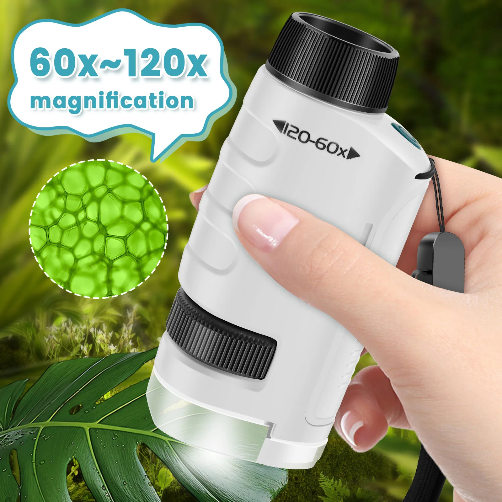 60-120X Pocket Microscope Electric Mini Microscope with LED Light High Definition Children Microscope for Observation Learning