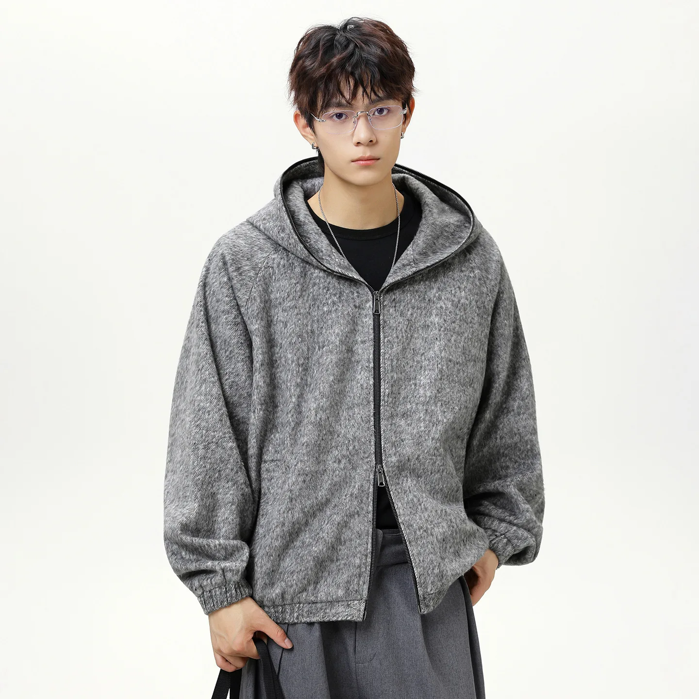 الأمريكية خمر موضة جديدة للرجال عادية عصرية فضفاضة سحاب أكمام طويلة مقنعين البلوز بالأزرار الذكور الملابس معاطف القمم