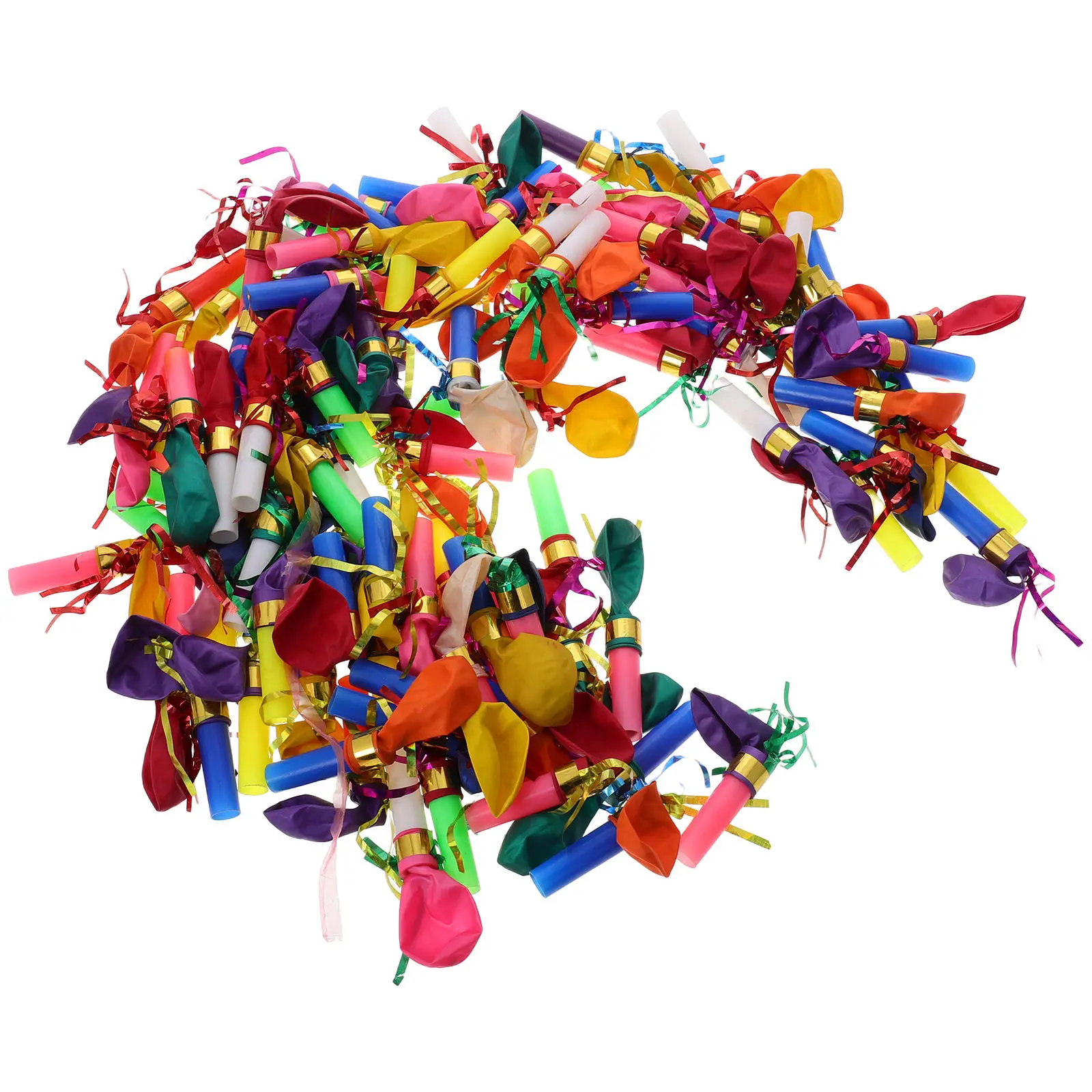 100Pcs Safe Plastic Whistle Balloon Horn Blowout for Kids Birthday Christmas Halloween New Year Party Favor Noise Maker Blower