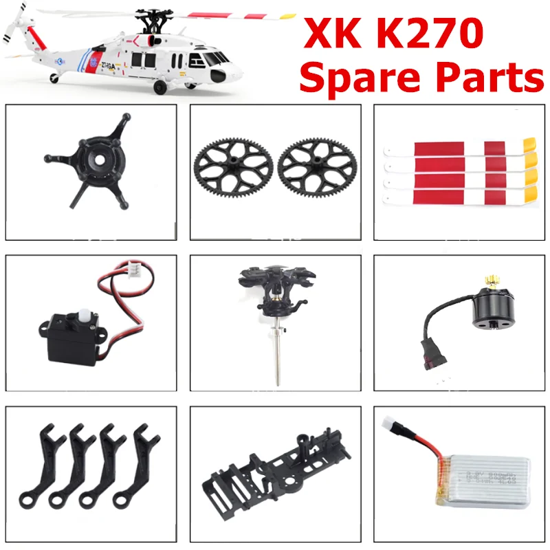 Spare Parts List For Wltoys XK K270 RC Helicopter Accessories Blade Gear Tail Motor Rotor Head Servo ESC Body Shell Shaft