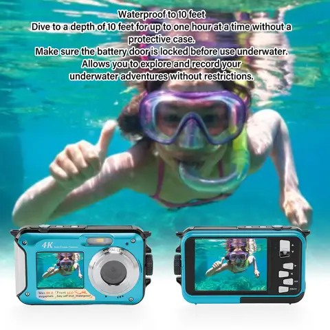 4K 56MP 카메라 듀얼 스크린 10피트 방수 16X 디지털 줌 자동 초점 64G 메모리 카드 HD 속옷 카메라 자동 초점 카메라