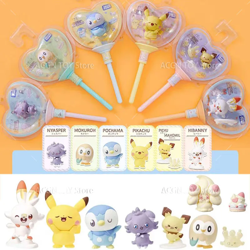 7 Styles Original TOMY Pokemon Figure Pichu Milcery Scorbunny Espurr Rowlet Alcremie Love Balloon Shape Action PVC Model Toys