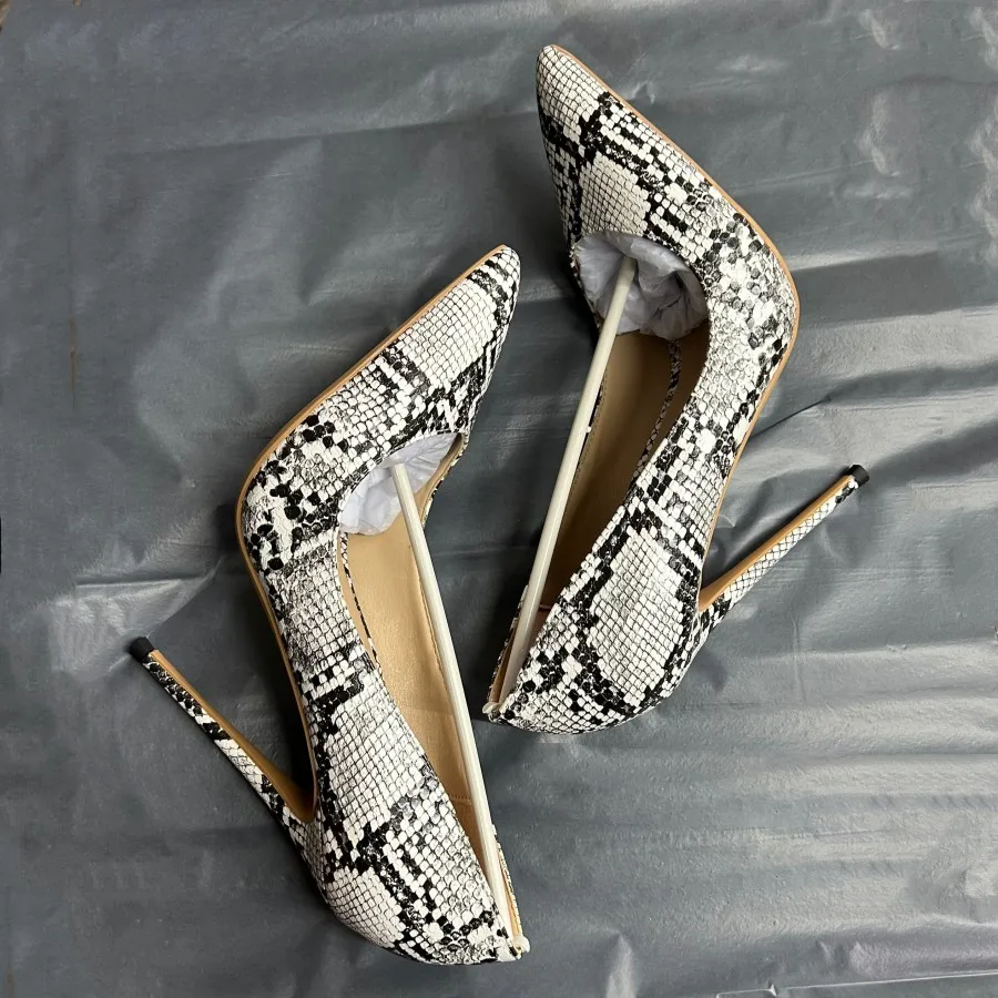 مثير ماتي المتطرفة عالية الكعب 12 سنتيمتر امرأة جلد الثعبان مدبب تو مضخات سيدة أنيقة مريحة الضحلة الخناجر فستان الحفلات الأحذية #3