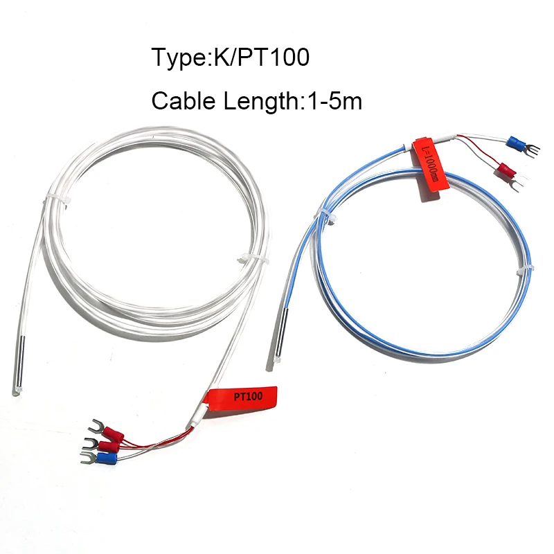 1PC Teflon PT100/K Type RTD Thermocouple Temperature Sensor Probe Waterproof 1m/2m/3m/4m/5m Anti-corrosion Acid and Alkali