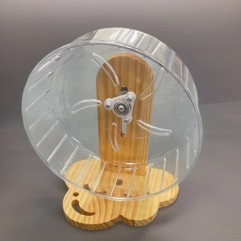 Hamster Running Wheel Silent Transparent With Wooden Stand Portable Exercise Toy For Syrian Hamsters Gerbils Small Pet Cage