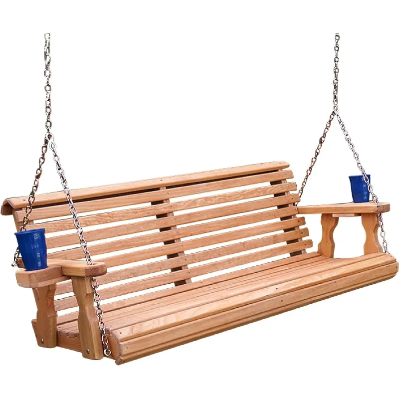 

Amish Casual 5 Foot Roll Back Porch Swing with Cup Holders in Cedar Stain - Amish Made in The USA from Treated Pine, Heavy