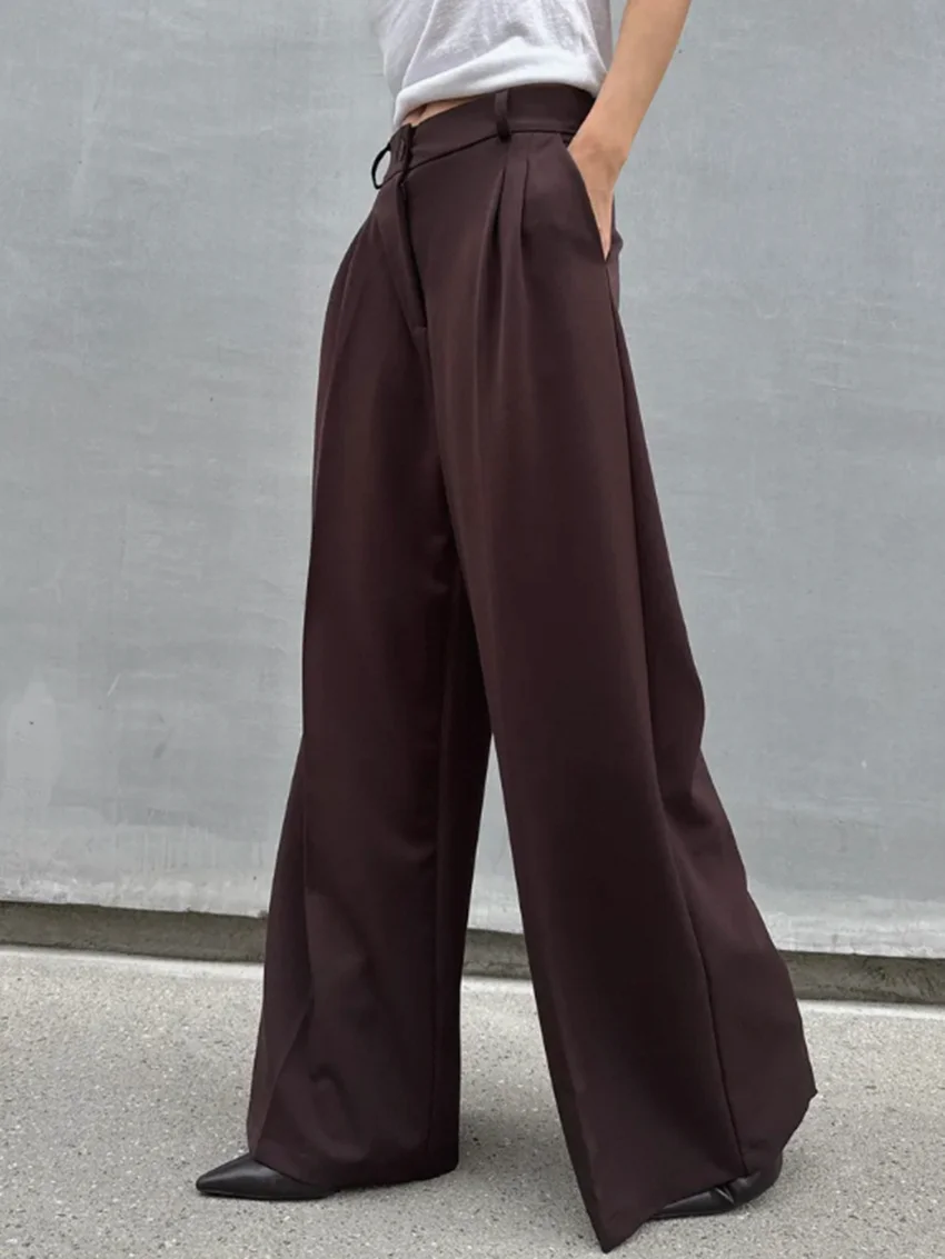 

Женские брюки 2026, повседневные широкие брюки с высокой талией, элегантные брюки полной длины, женская одежда, модные свободные кофейные офисные брюки