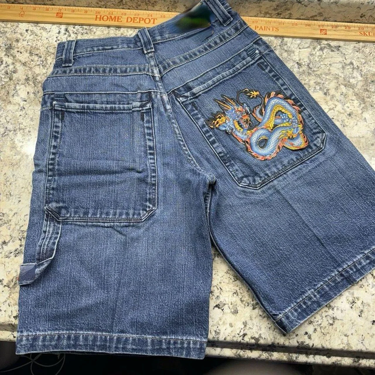 Hip Hop Denim Shorts Summer Baggy Vintage Jean Shorts China Dragon Logo 90s Y2k Gothic Men Women Jorts Wide Leg Cargo Gym Shorts