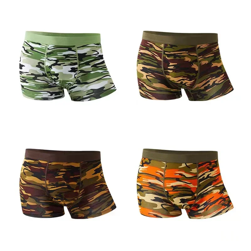 4Pcs/Lot Men\'s Underwear Boxer Shorts Sexy Boxer Camouflage Print Men\'s Shorts Breathable Antibacterial Shorts Plus Size L-5XL