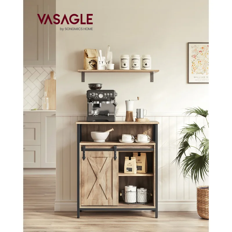 custom.VASAGLE Kitchen Cupboard with Sliding Barn Door Multipurpose Sideboard Storage Cabinet with Adjustable Shelf