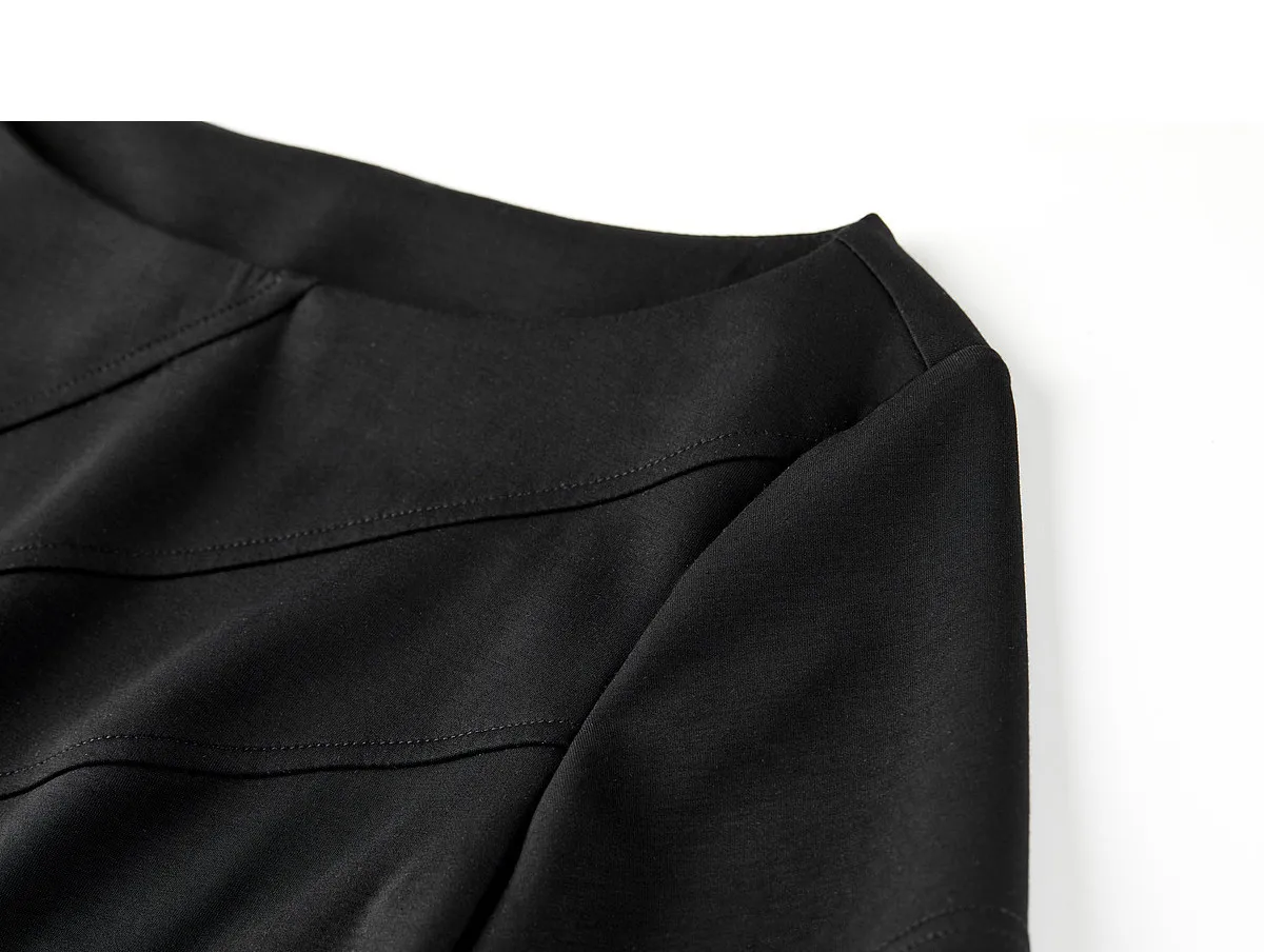 SENTUBILA Damen Schwarzes Strick-T-Shirt-Kleid 2026 Elegantes Schulterfreies Slim-Fit Asymmetrisches Midi-Kleid für Damen Q62LN7424 – Detail 34