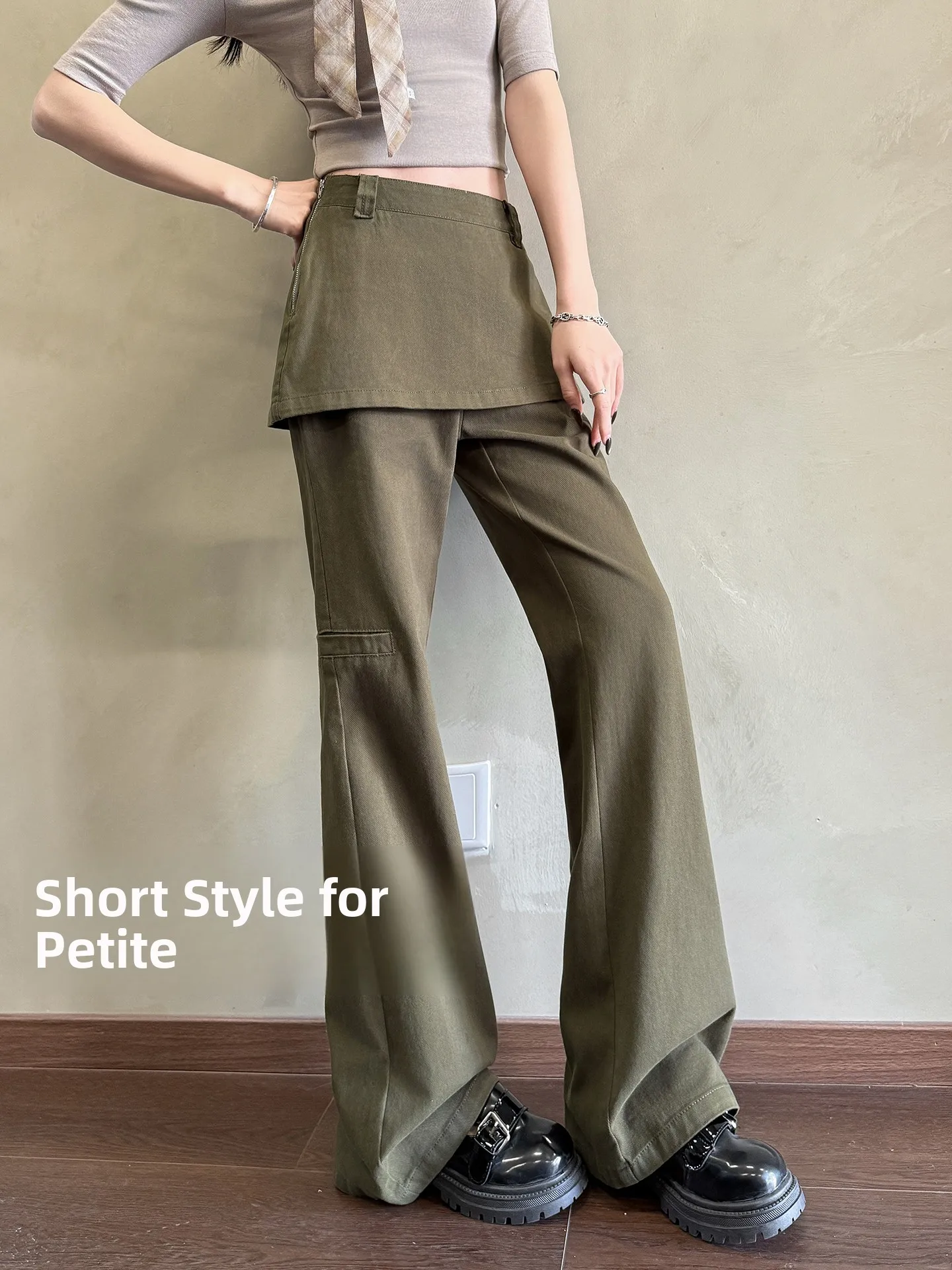 

Американские модные широкие брюки-клеш для работы, женские, весна-лето, маленькие размеры, с высокой талией, на молнии