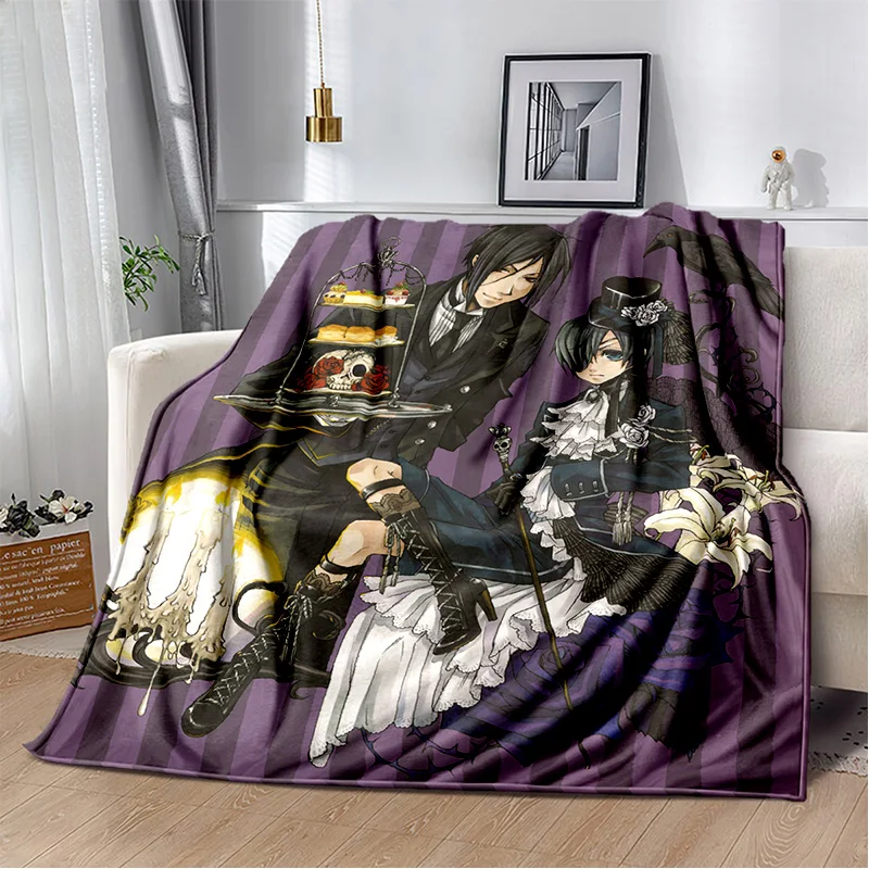 3D Anime Black Butler Cartoon Blanket,Soft Throw Blanket for Home Bedroom Bed Sofa Picnic Travel Office Rest Cover Blanket Kids