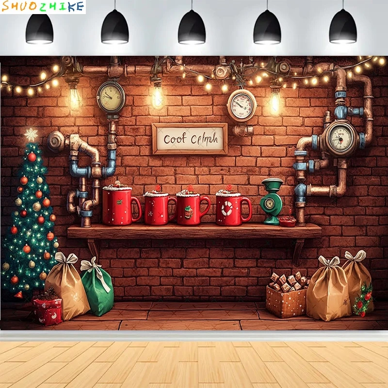 

Christmas Day Wreath Family New Year Party Photography Backdrops Prop Window Living Room Xmas Tree Gift Snow Background BV-39