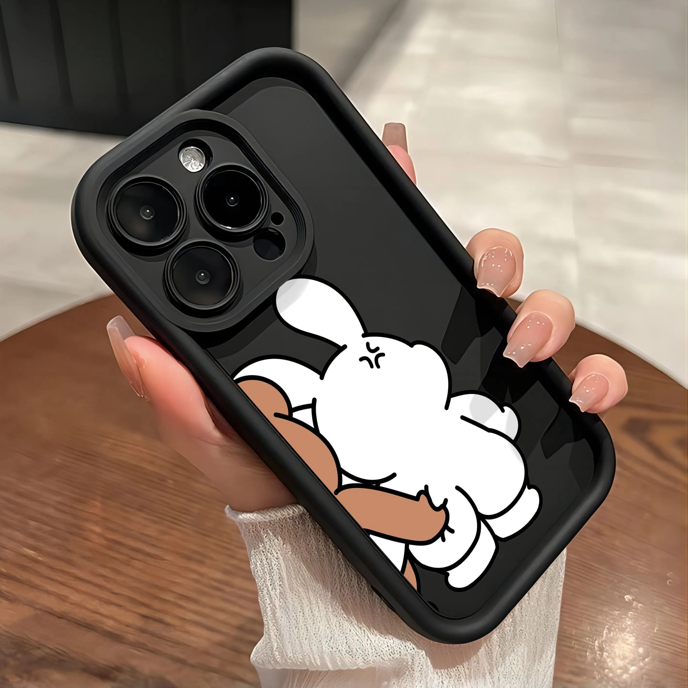 Funny Bear Bunny Couple Silicone Camera Protection Phone Case For iPhone 15 14 13 12 11 Pro Max XS X XR 7 8 Plus ShockproofCover