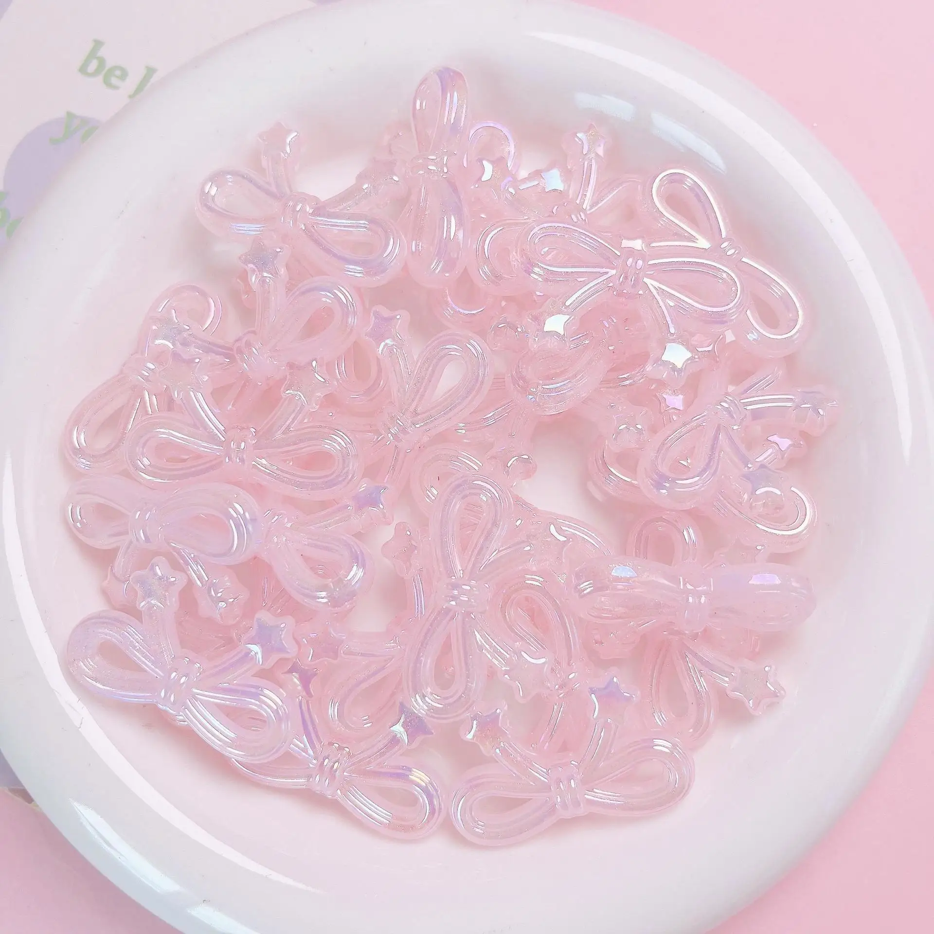 10pcs/lot New Arylic With Holes Gradient Bow Resin Cabochons Scrapbooking DIY Jewelry Phone Case Craft Accessories