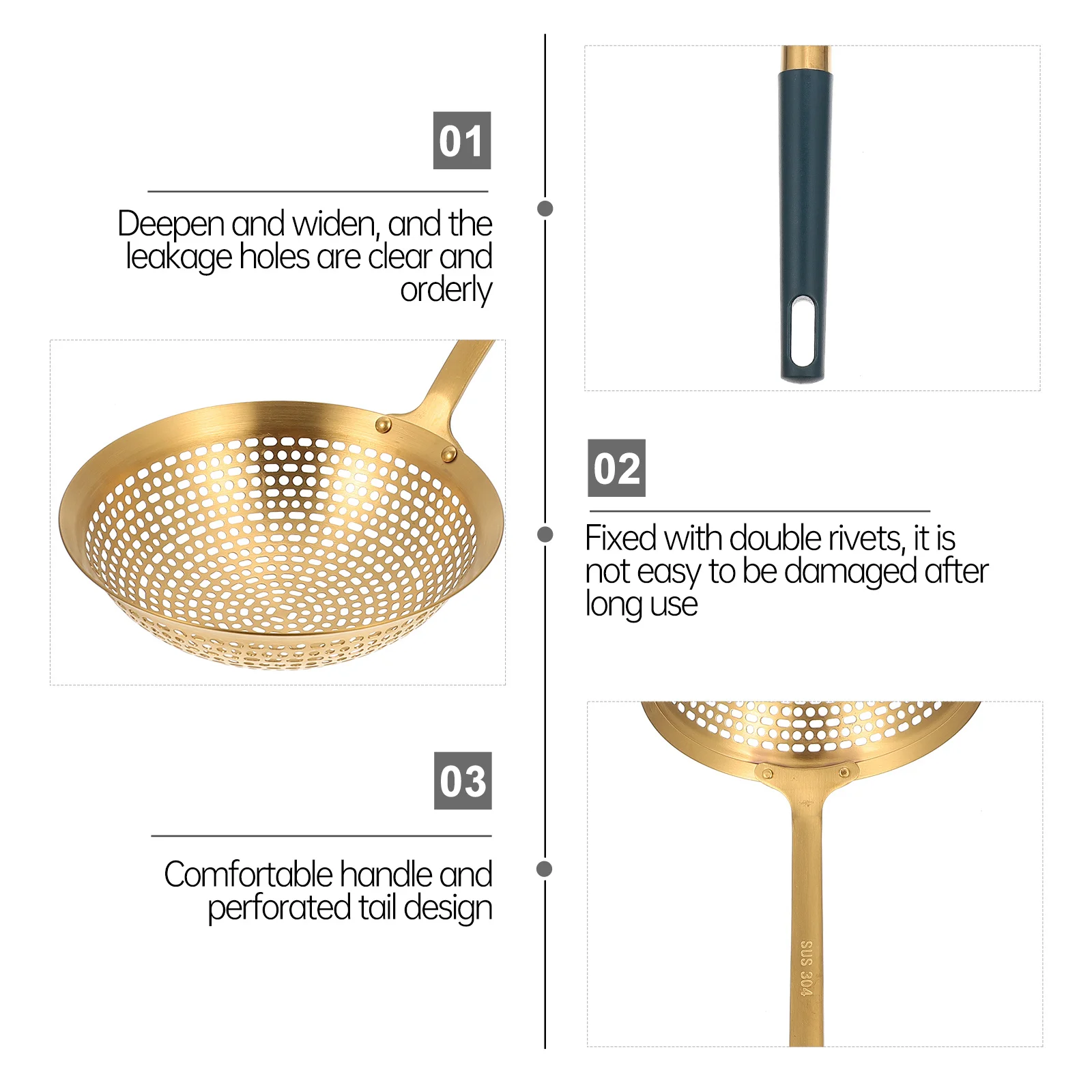 1 قطعة الفولاذ المقاوم للصدأ مصفاة جوفاء مقشدة مقبض طويل ملعقة شوربة للقلي الطبخ أواني المطبخ أداة فصل الزيت