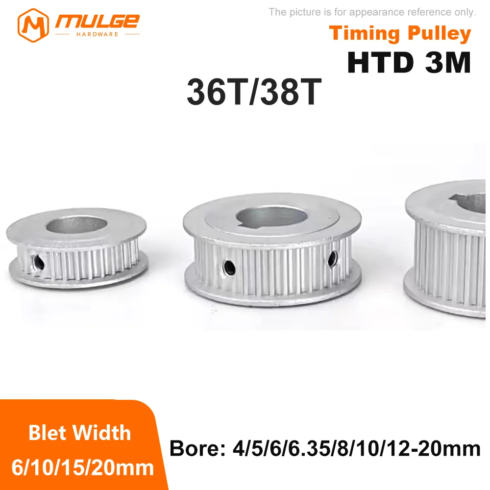 36T 38Teeth HTD3M Timing Pulley Bore 4mm-20mm For Width 6/10/15/20mm HTD 3M belt pulley 36T 38T
