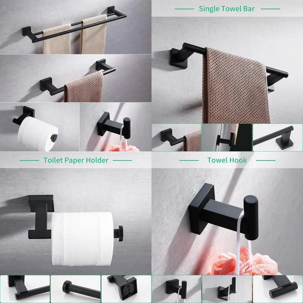 

Набор фурнитуры для ванной комнаты из матового черного цвета: настенные вешалки для полотенец, вешалка, держатель для бумаги, крючок для халата