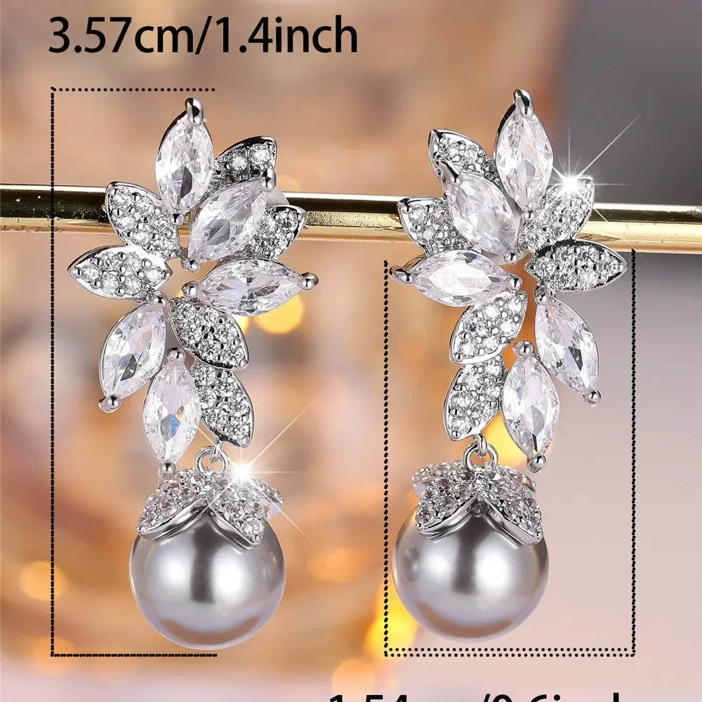 Korean Style Light Luxury Sparkling Horse Eye Diamond Gray Pearl Earrings Long, Face Enhancing Small Pearl Jewelry Accessories