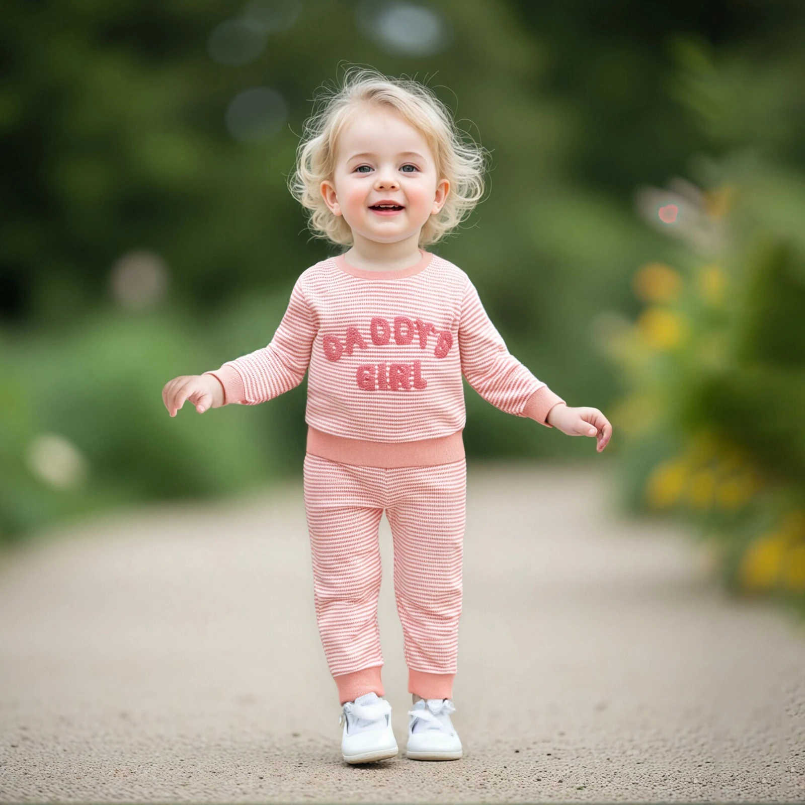 

Toddler Girl Fall Stripe Outfits Letter Embroidery Long Sleeve Round Neck Pullover + Elastic Waist Pants 2 Pcs Set