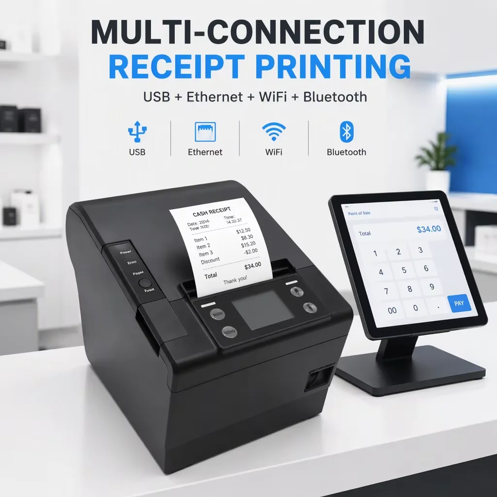 0mm MQTT Cloud Printer Thermal Receipt Barcode Printer with Auto Cutter for Retail Remote Takeaway Order Incoming Prompt