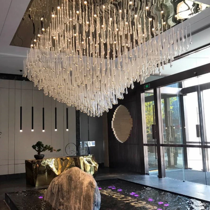 Luxury Gold Glass Crystal  Ceiling Chandelier For Stairscase Loft Hotel Lobby Living Room Colorful Crystal Hanging Chandeliers