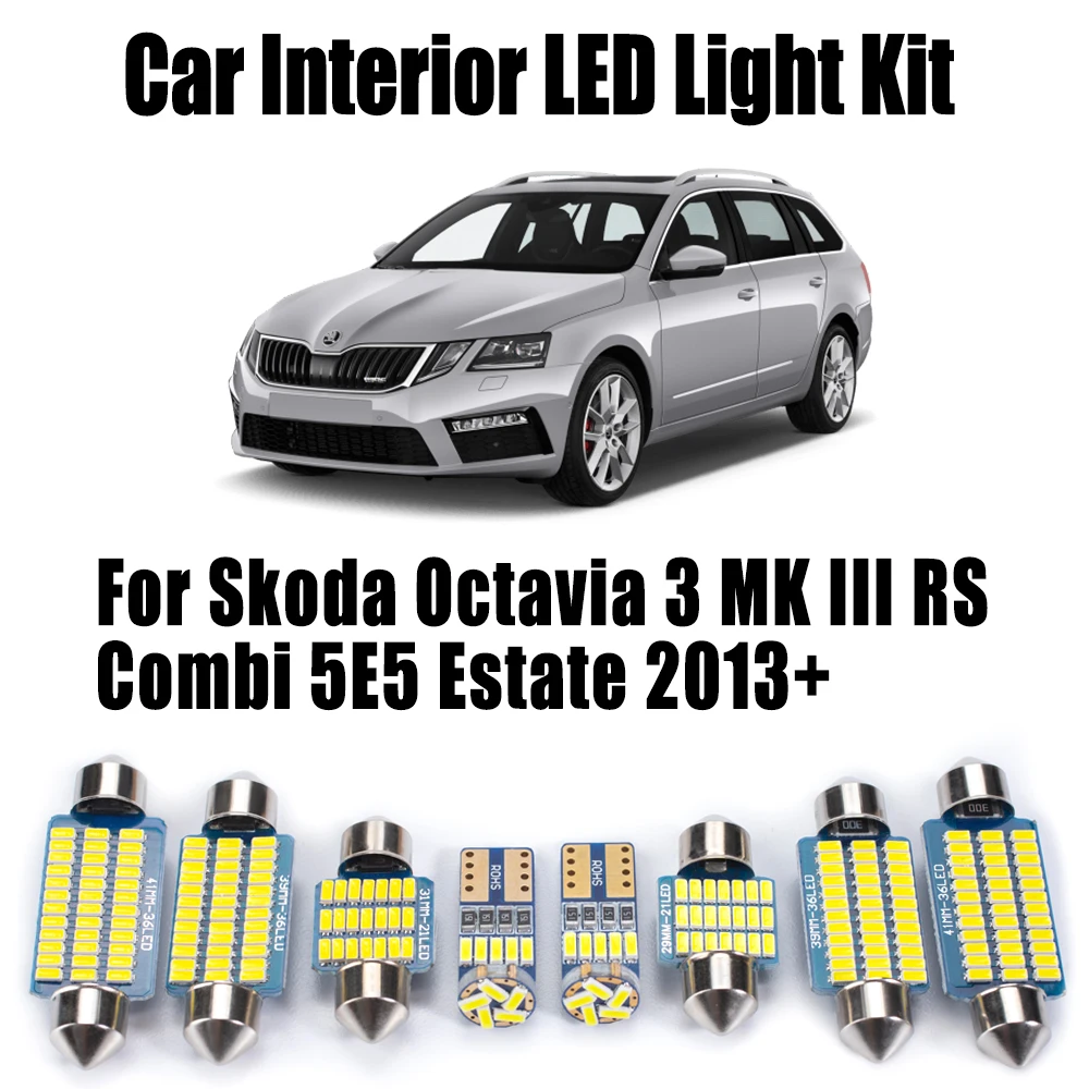 11Pcs Canbus LED Lamp Interior Dome Glove Box Map Lights Car Trunk Bulb Kit For Skoda Octavia 3 MK III RS Combi 5E5 Estate 2013+