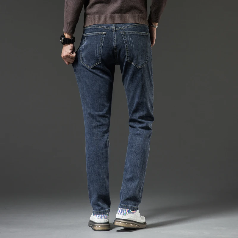 Korean Style Mens Slim Fit Stretch Jeans Elasticity Straight Leg Casual Daily Wear Versatile 2025 Spring Autumn Fall Denim Pants