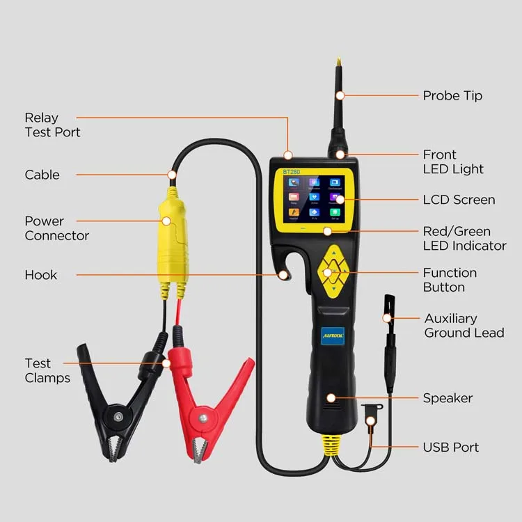 AUTOOL BT280 Electric System Circuit Tester Automotive Electrical System Tools 9V-30V Electrical System Diagnostic Tool images - 6