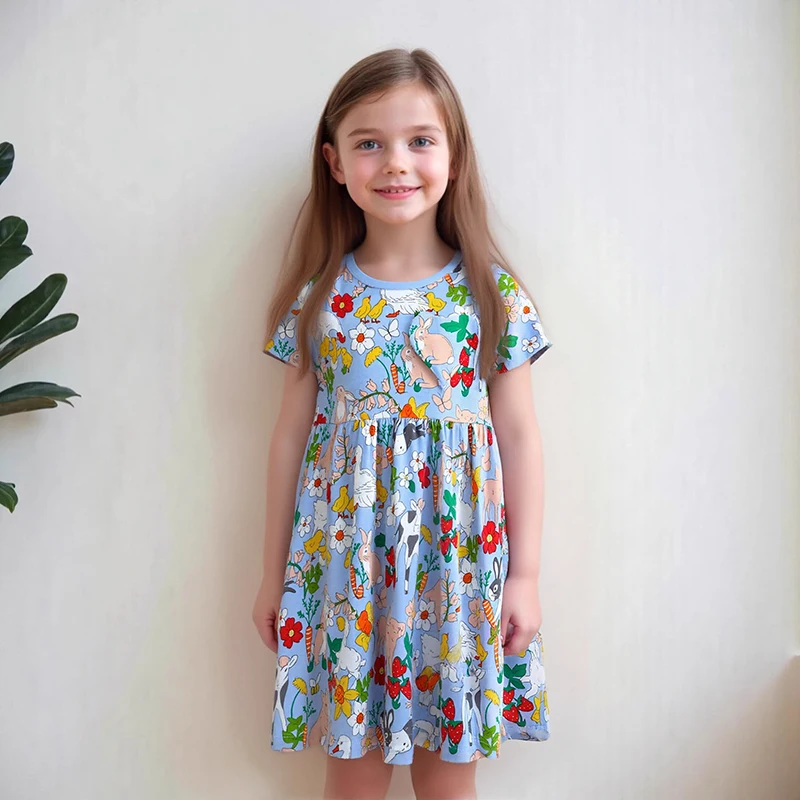 Little Maven Kinderkleidung 2026 Neue Sommerkleidung für Babys Baumwolle Cartoon Blumen Tiere Kleider Geburtstag Urlaub Geschenke