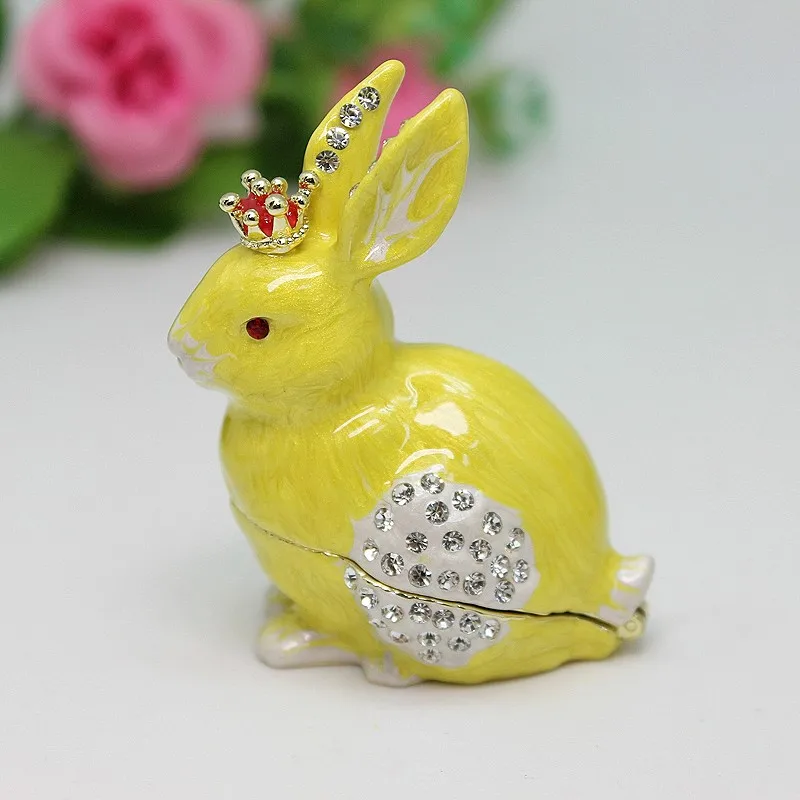 

SHINNYGIFTS Cute Animal Rabbit with Crown Trinket Box Birthday Gift Wedding Favor Enamel Metal Crafts