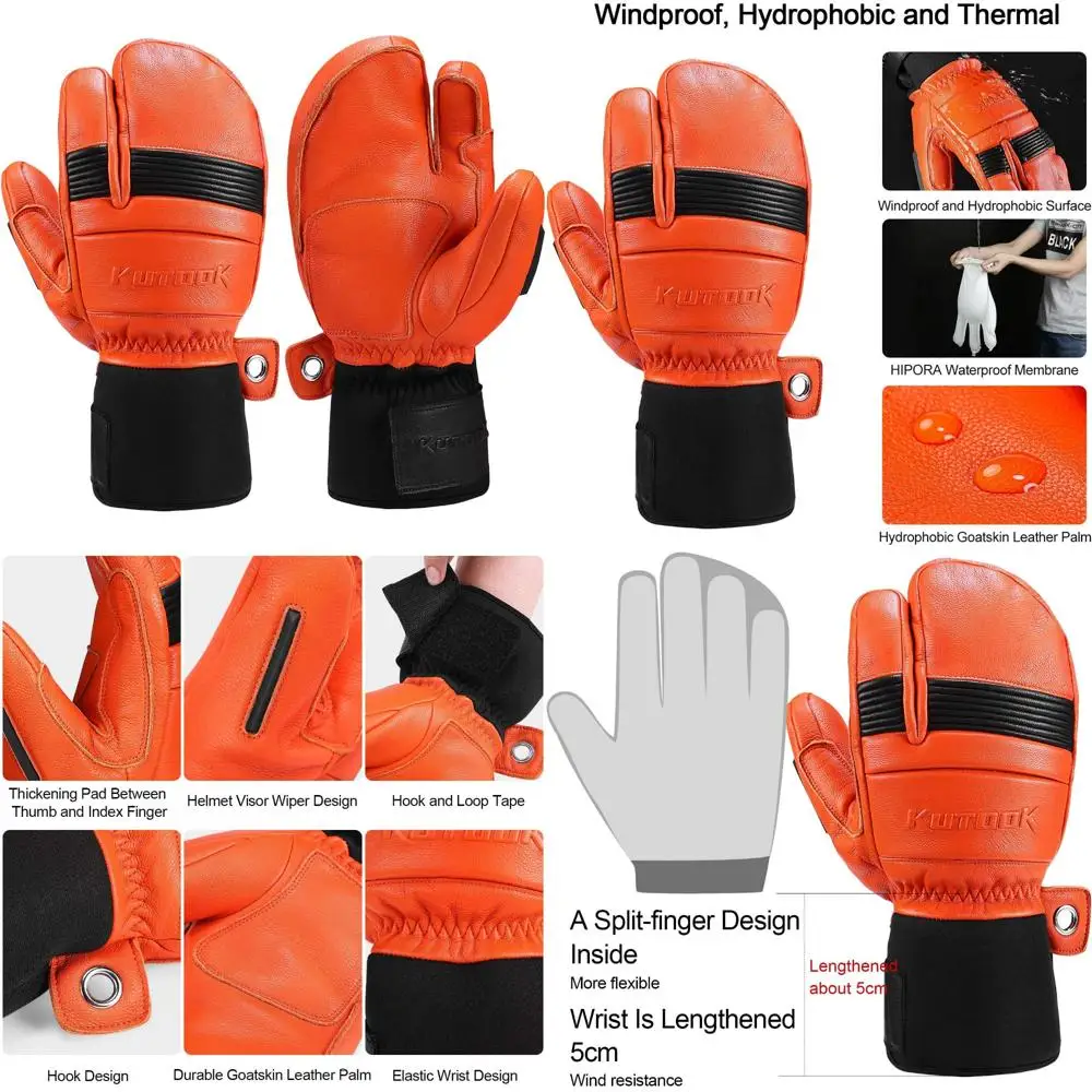 

Waterproof Goat Leather Ski Gloves with Membrane for Outdoor and Winter Sports Activities