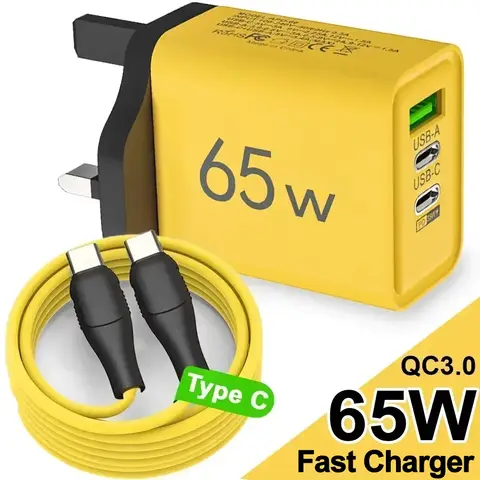 65W 3 porty GaN USB PD Ładowarki do telefonów komórkowych USB C do typu C Szybkie ładowanie Kabel do transmisji danych QC3.0 Adapter ścienny do telefonu komórkowego