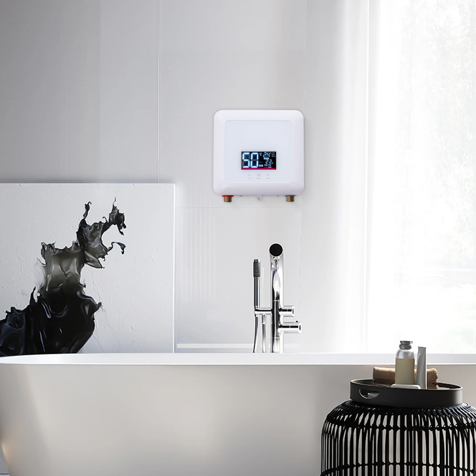 

Space-Saving White Electric Water Heater - Easy Wall-Mount With Bracket, High-Purity Copper Wire For Low Energy Loss