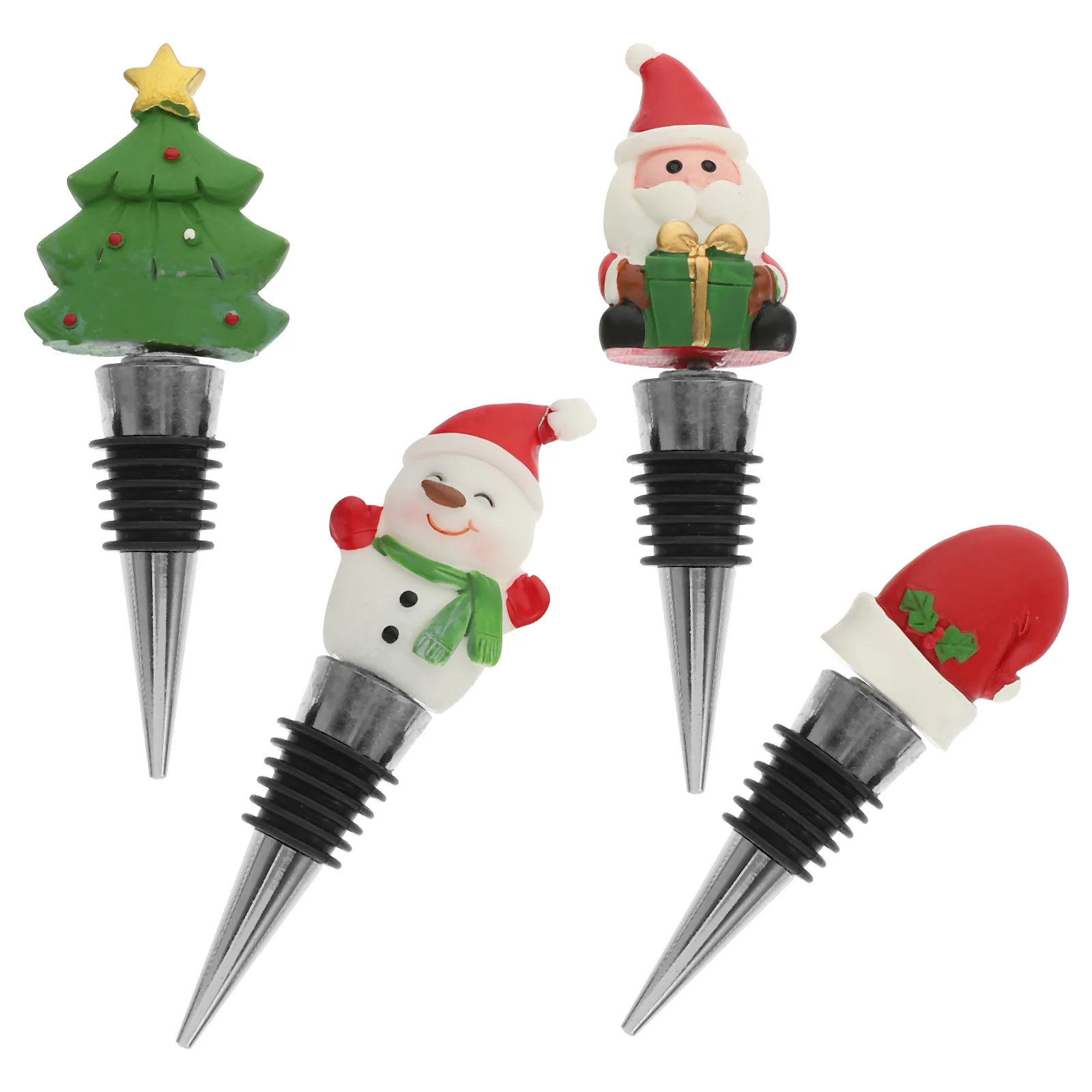 

4 Pcs Xmas Tree Accessories Christmas Cork Reusable Bottle Plug Funny Sealers Stopper