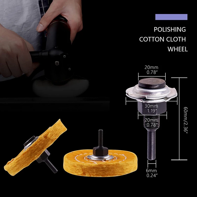 Ruedas de pulido de 8 piezas y 4 pulgadas, almohadilla de ruedas de mezclilla con 3 compuestos de pulido de piezas y vástago de taladro de 1/4 pulgadas para amoladora de banco, novedad